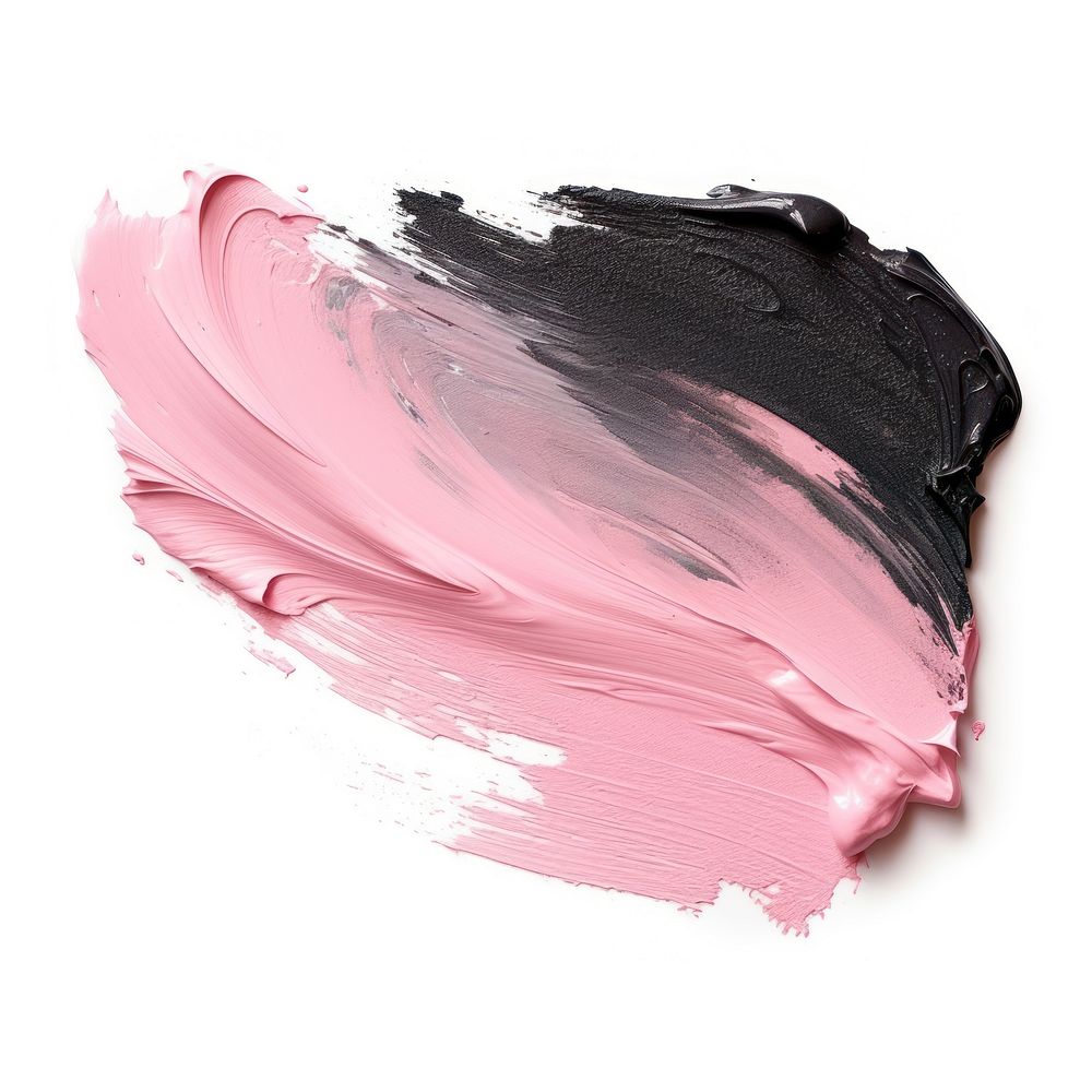 Pastel black pink flat paint brush stroke white background cosmetics abstract.