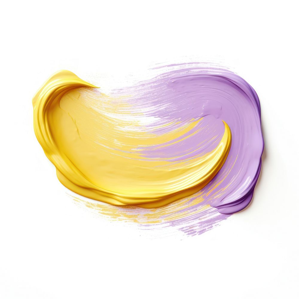 Pastel purple yellow flat paint brush stroke petal white background abstract.