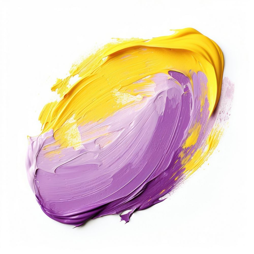 Pastel purple yellow flat paint brush stroke petal white background creativity.