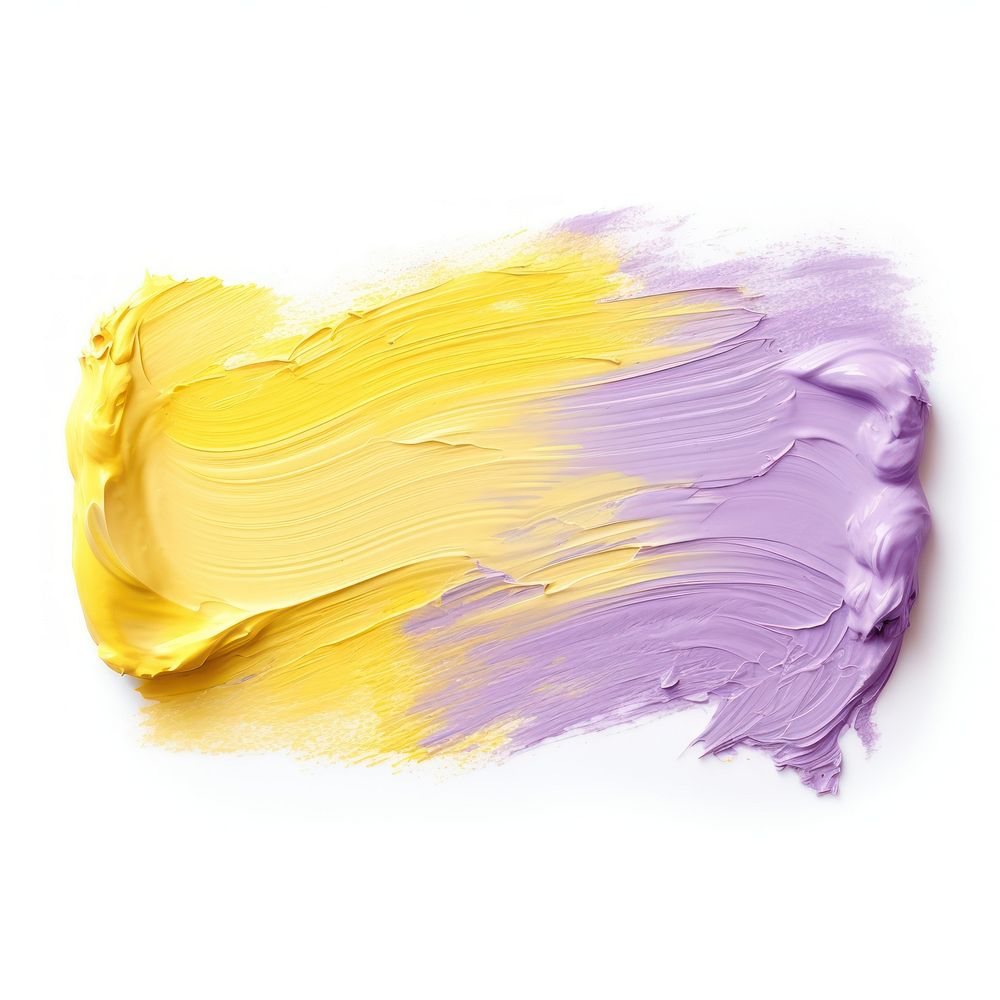 Pastel purple yellow flat paint brush stroke white background abstract lavender.