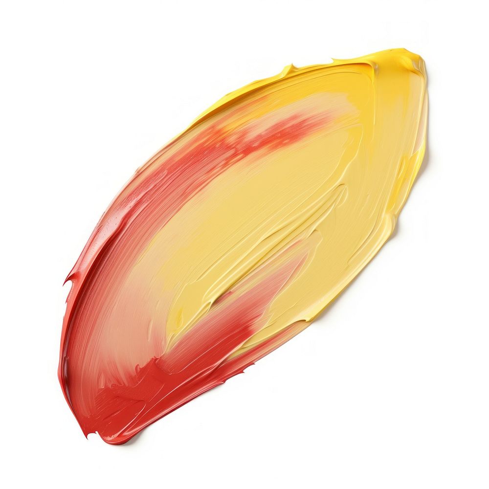Pastel yellow red flat paint brush stroke petal white background abstract.