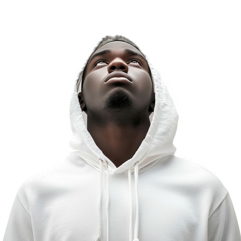 African american man thinking hood sweatshirt portrait.