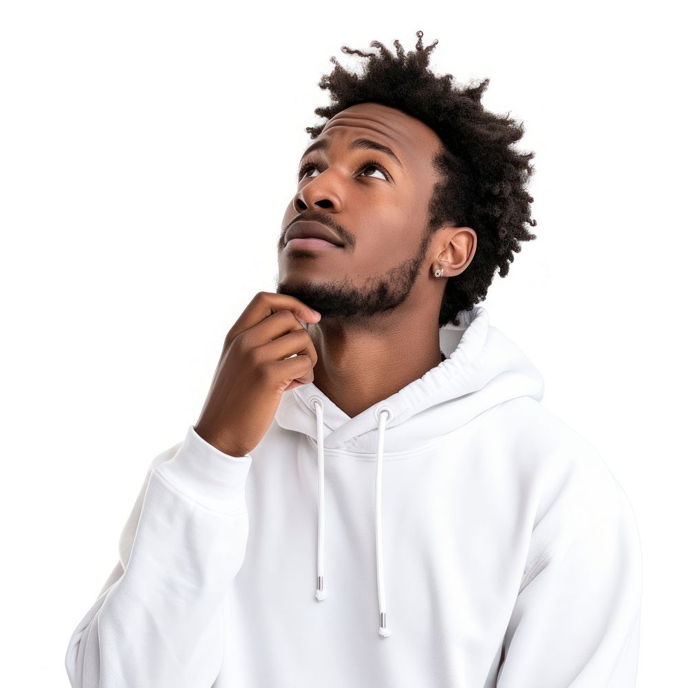 African american man thinking sweatshirt portrait sweater.