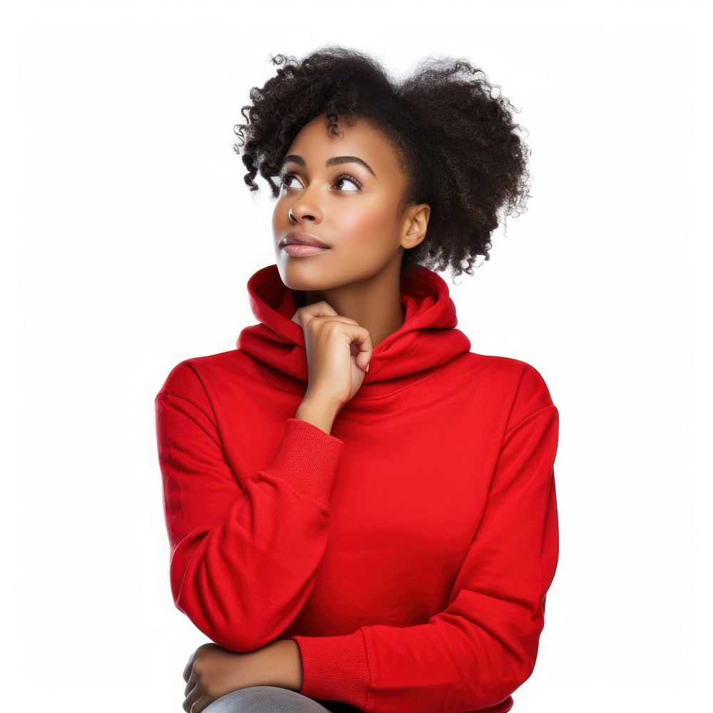 African american woman thinking sweater sweatshirt portrait.