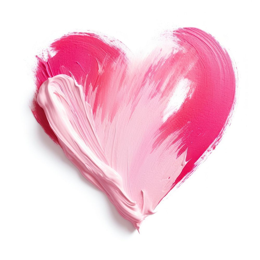 Pink and white flat paint brush stroke heart petal pink.