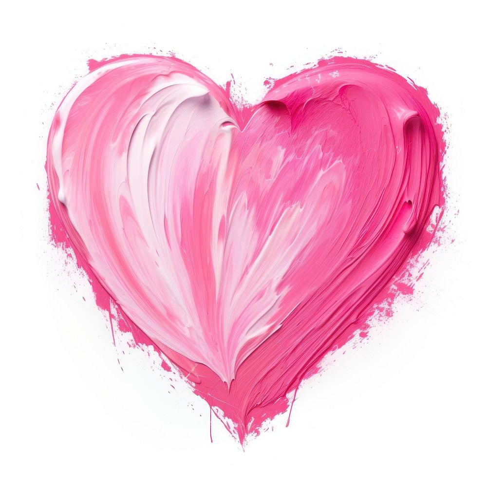 Pink and white flat paint brush stroke heart pink white background.