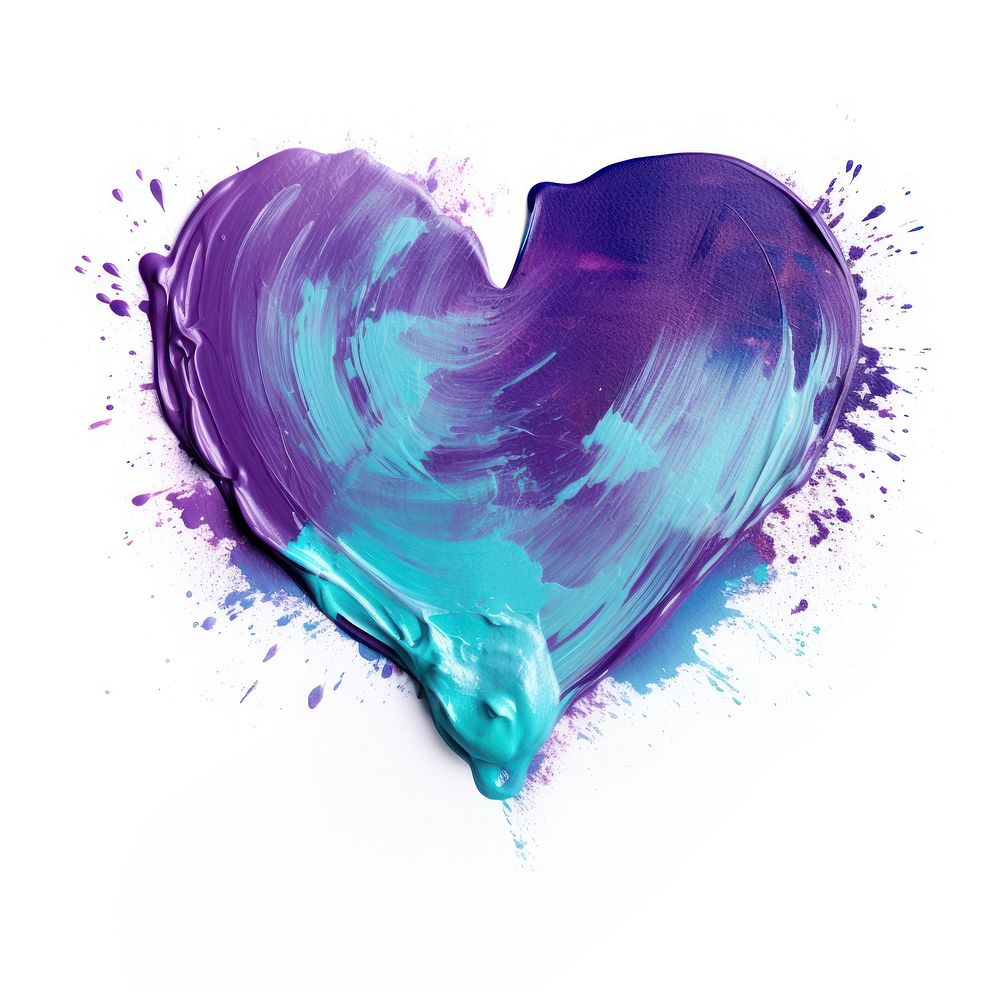 Purple blue flat paint brush stroke purple heart white background.