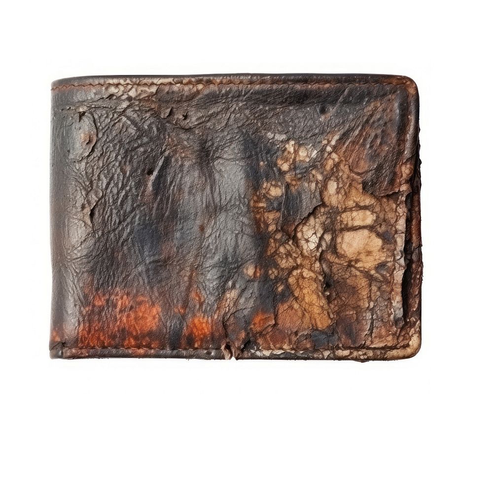Wallet with burnt white background deterioration accessories.