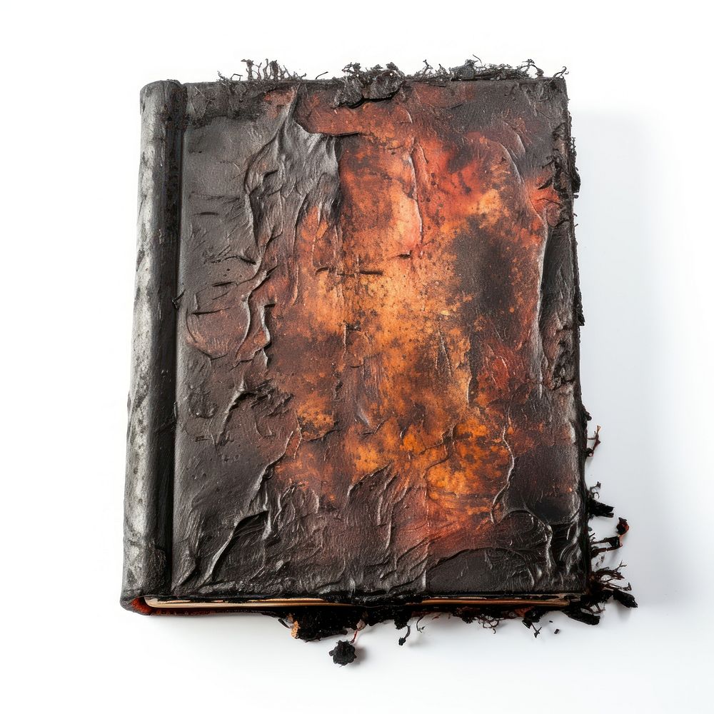 Book with burnt publication white background weathered.