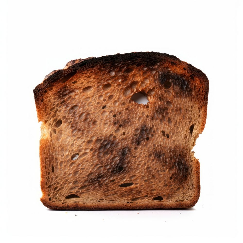 Bread with hard burnt food white background sourdough.