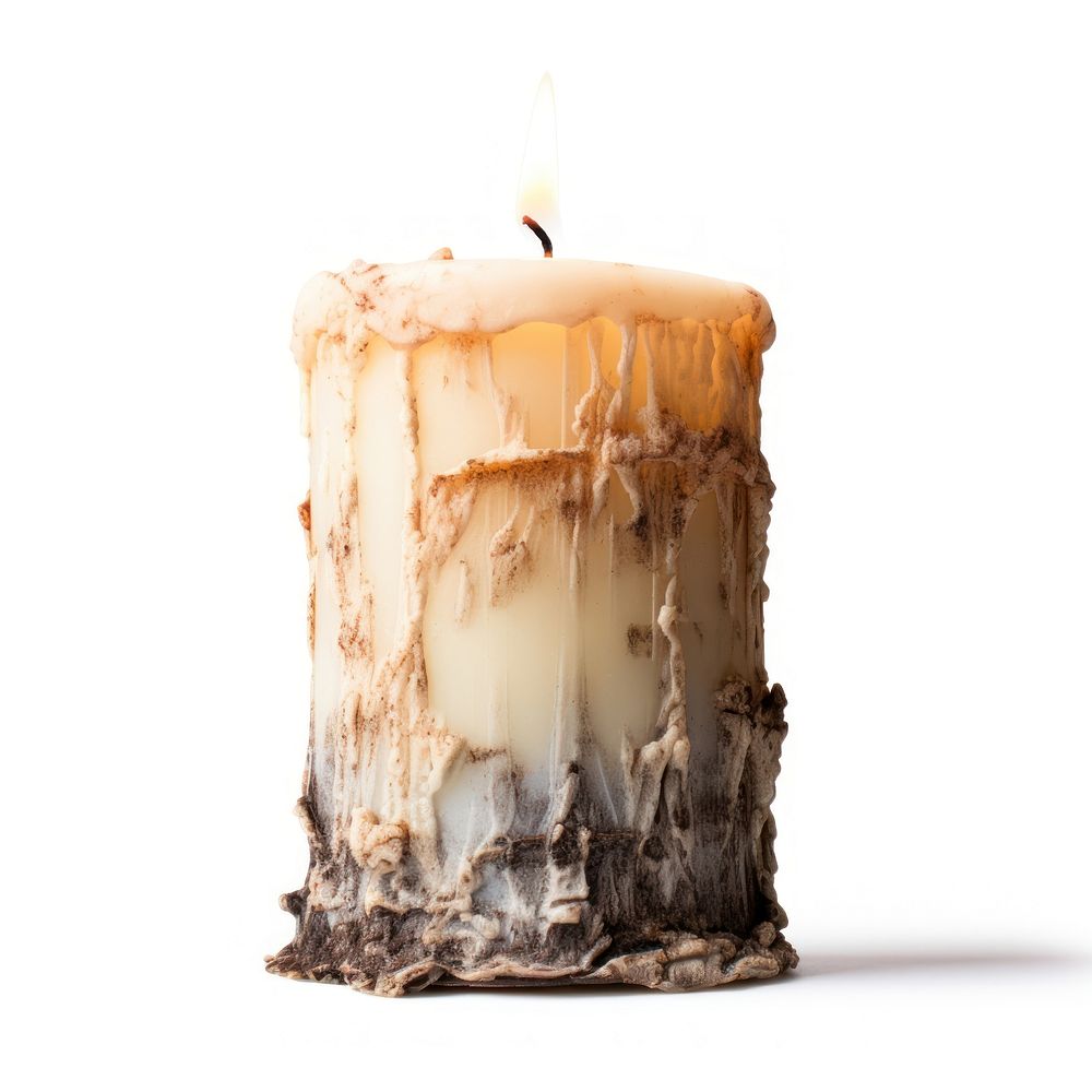 Candle with burnt fire white background lighting.