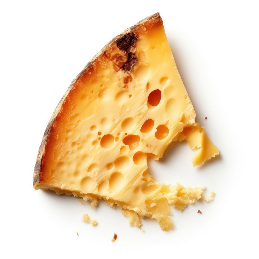 Cheese with burnt food parmigiano-reggiano white background.