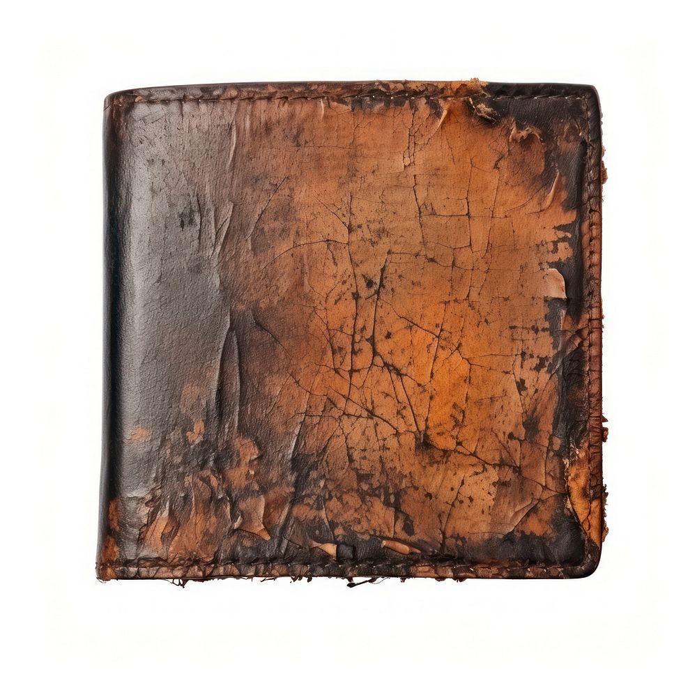 Leather wallet with burnt backgrounds white background deterioration.