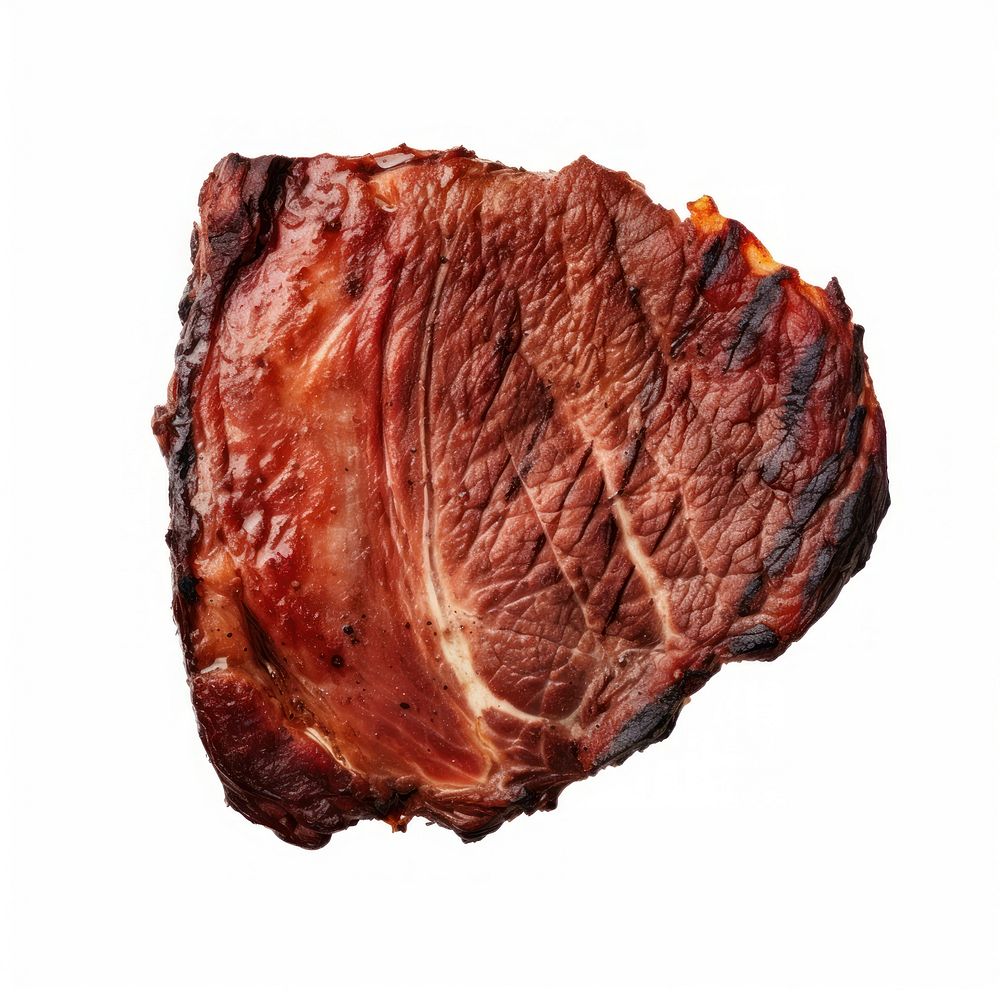 Meat with burnt beef food white background.