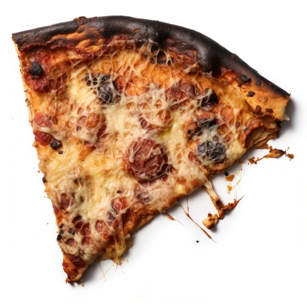 Pizza with burnt food white background pepperoni.