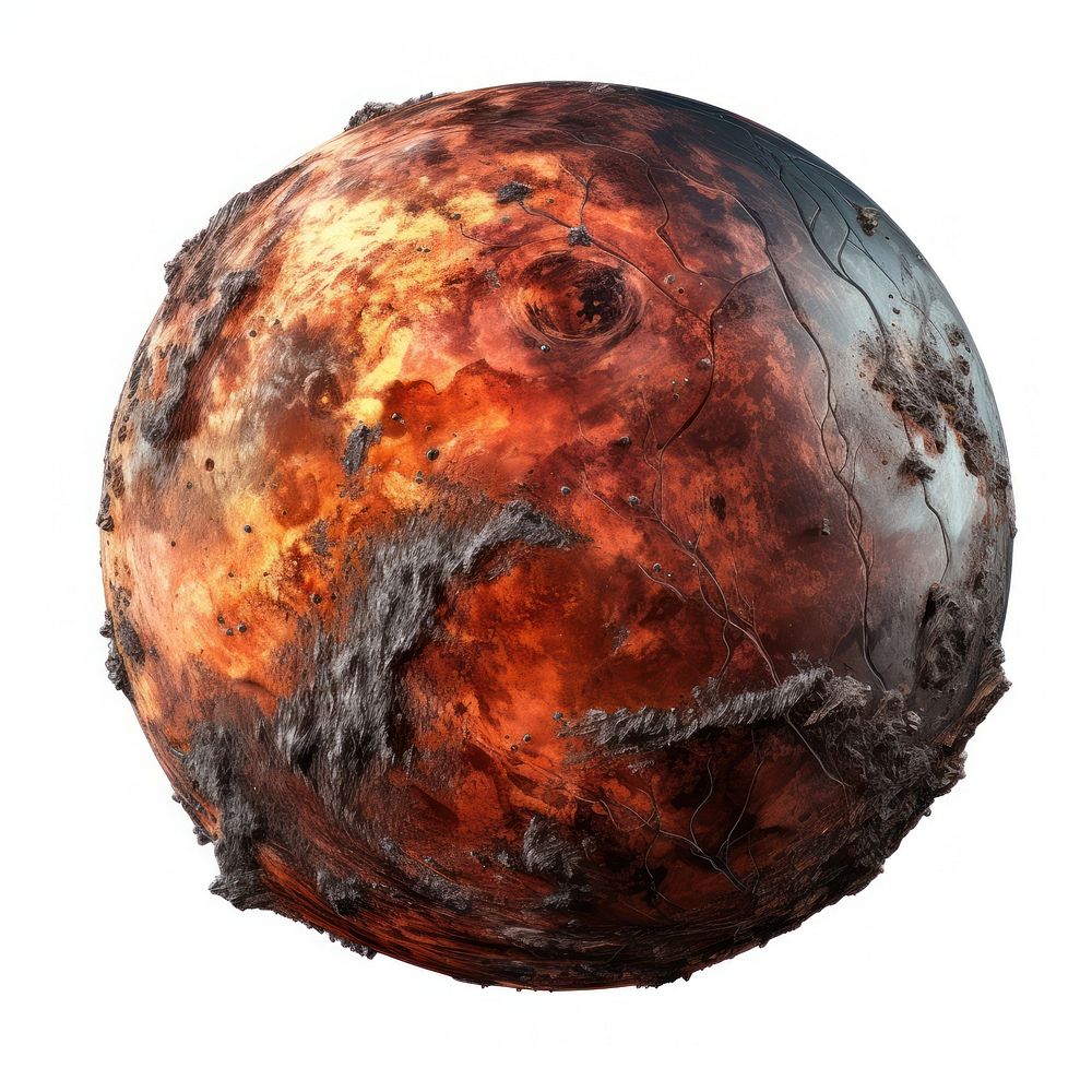 Planet with burnt sphere space white background.