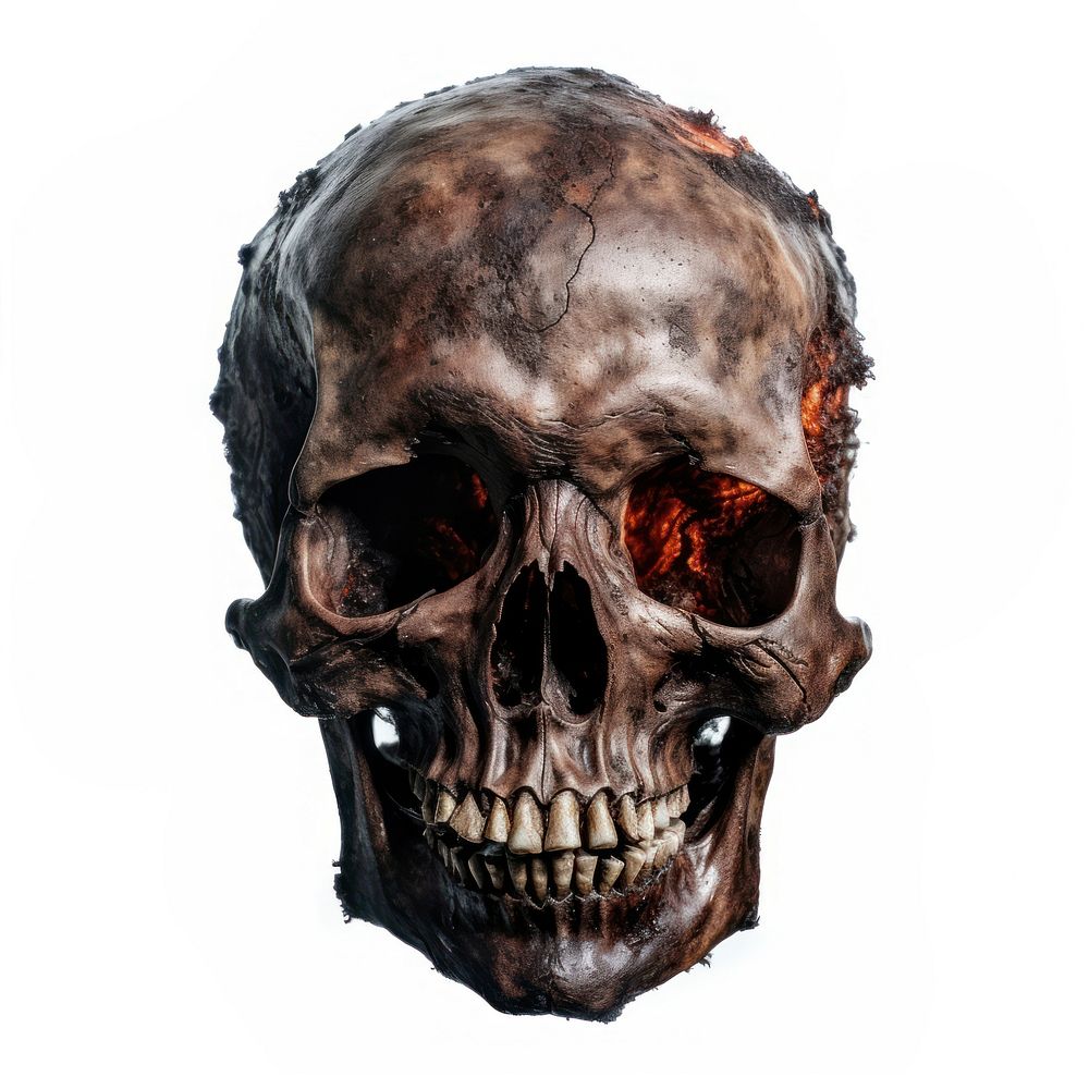 Skull with burnt white background anthropology aggression.