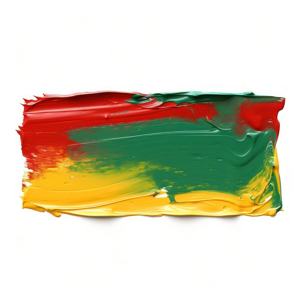 Red yellow green flat paint brush stroke white background splattered abstract.