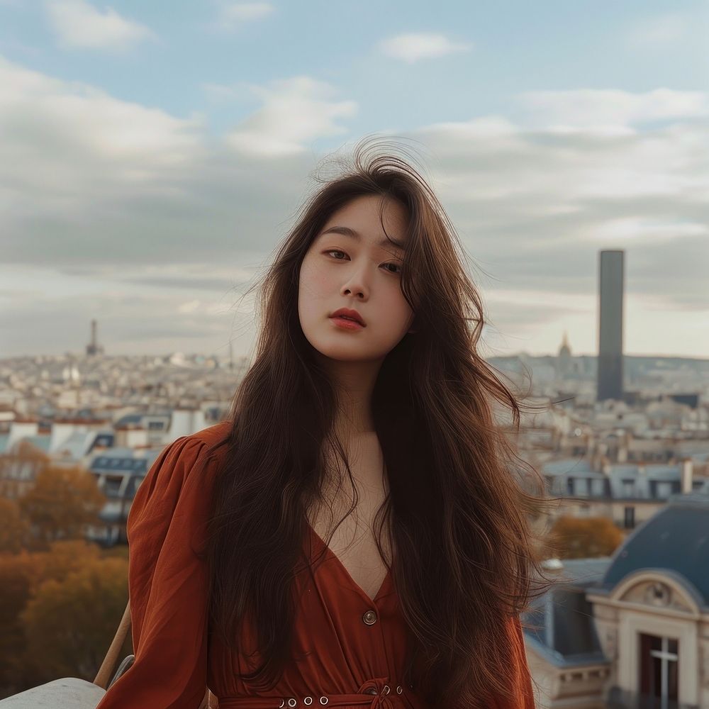 Korean travelling in Paris portrait photo contemplation.