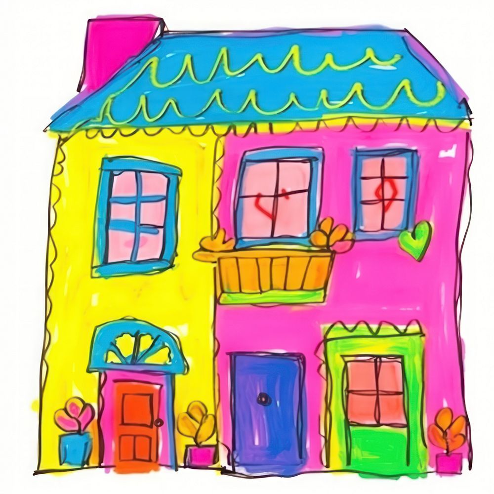 House drawing sketch vibrant color. AI generated Image by rawpixel.
