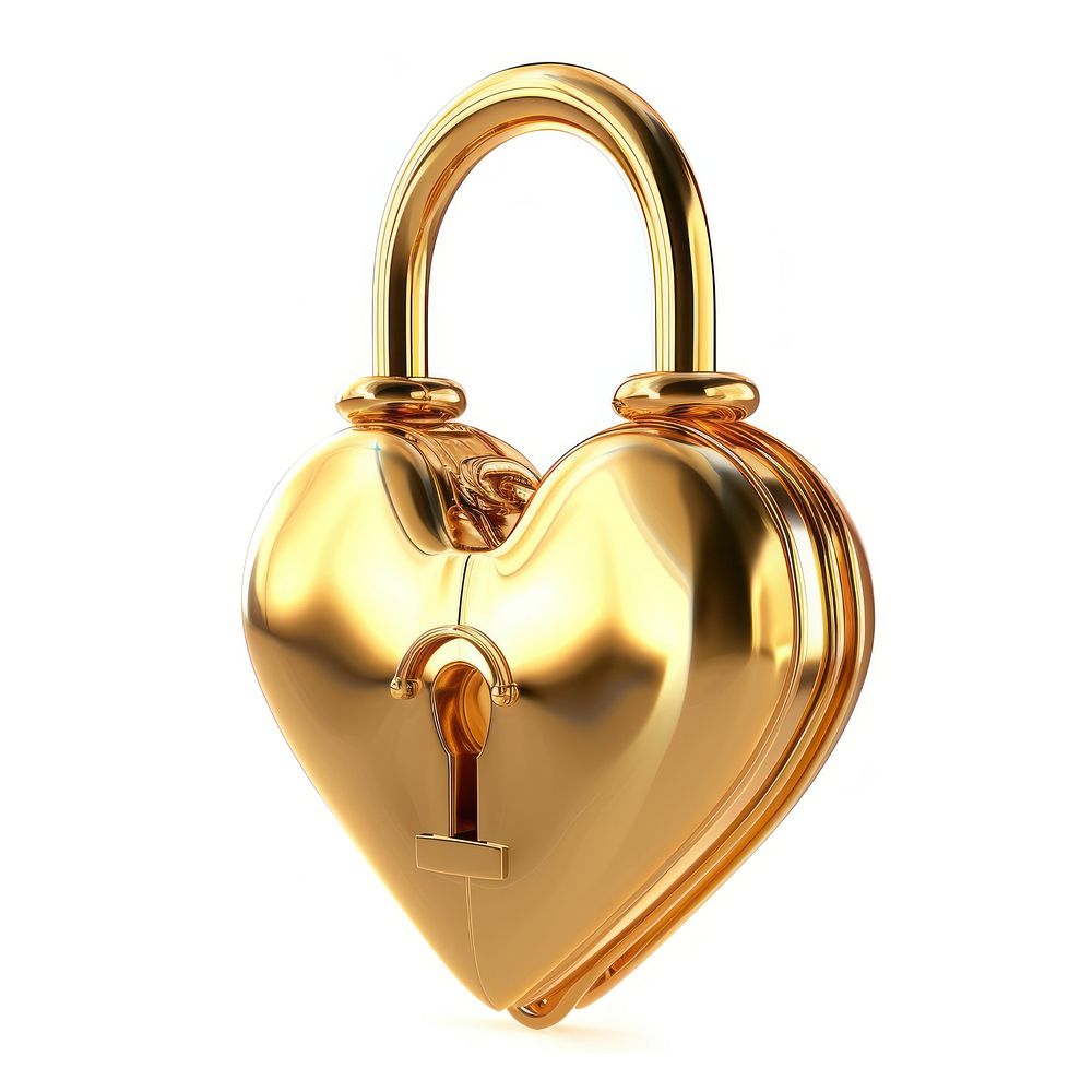 The heart-shaped lock gold jewelry white background.