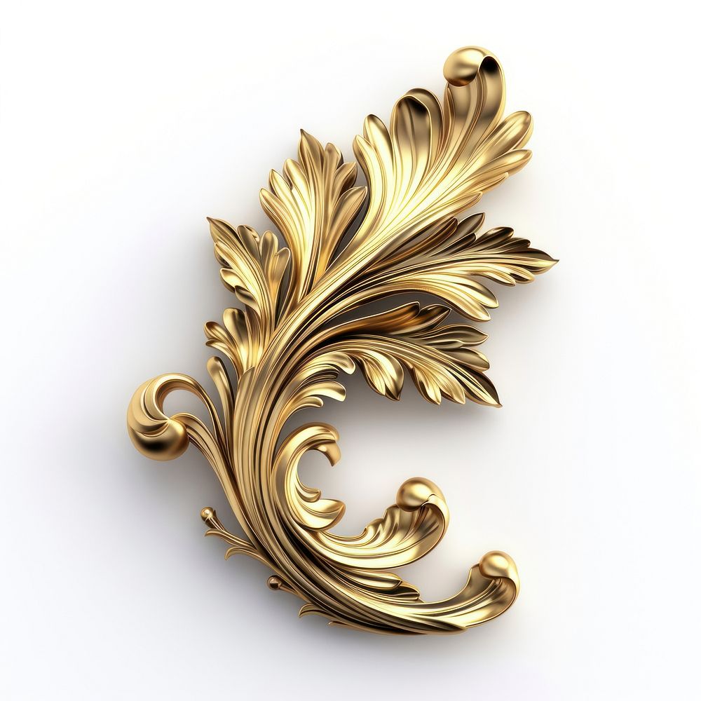 Rococo leaf gold jewelry brooch.