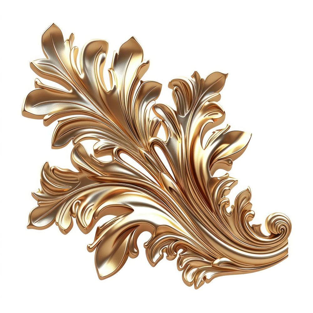 Rococo leaf pattern gold white background.