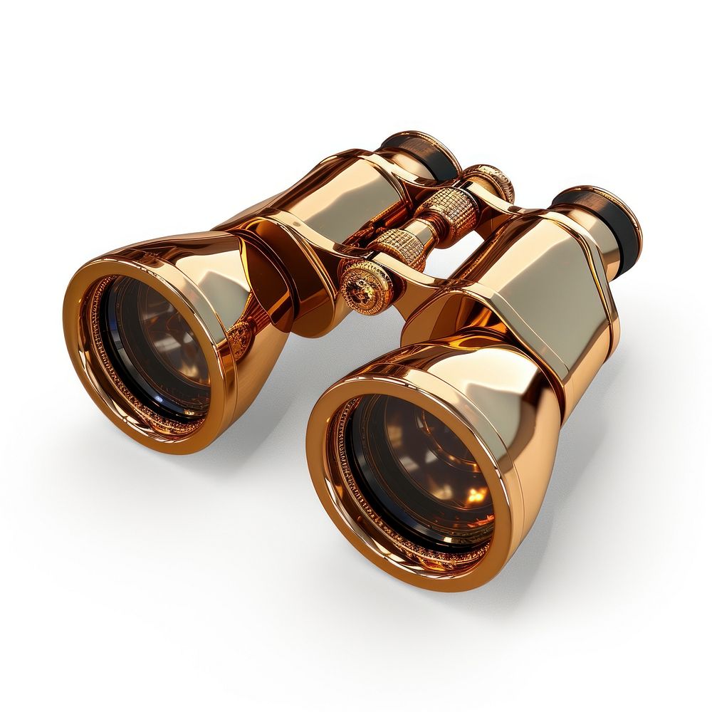 A binoculars jewelry gold white background.