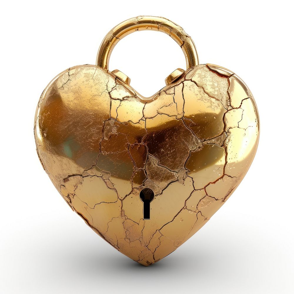 A heart-shaped lock gold jewelry white background.