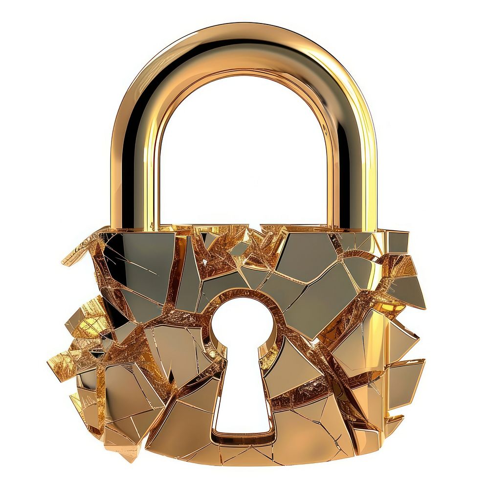 A broken and shattered lock gold white background aspirations.