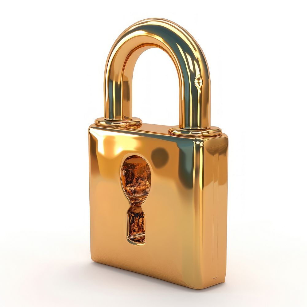 Lock gold white background protection.