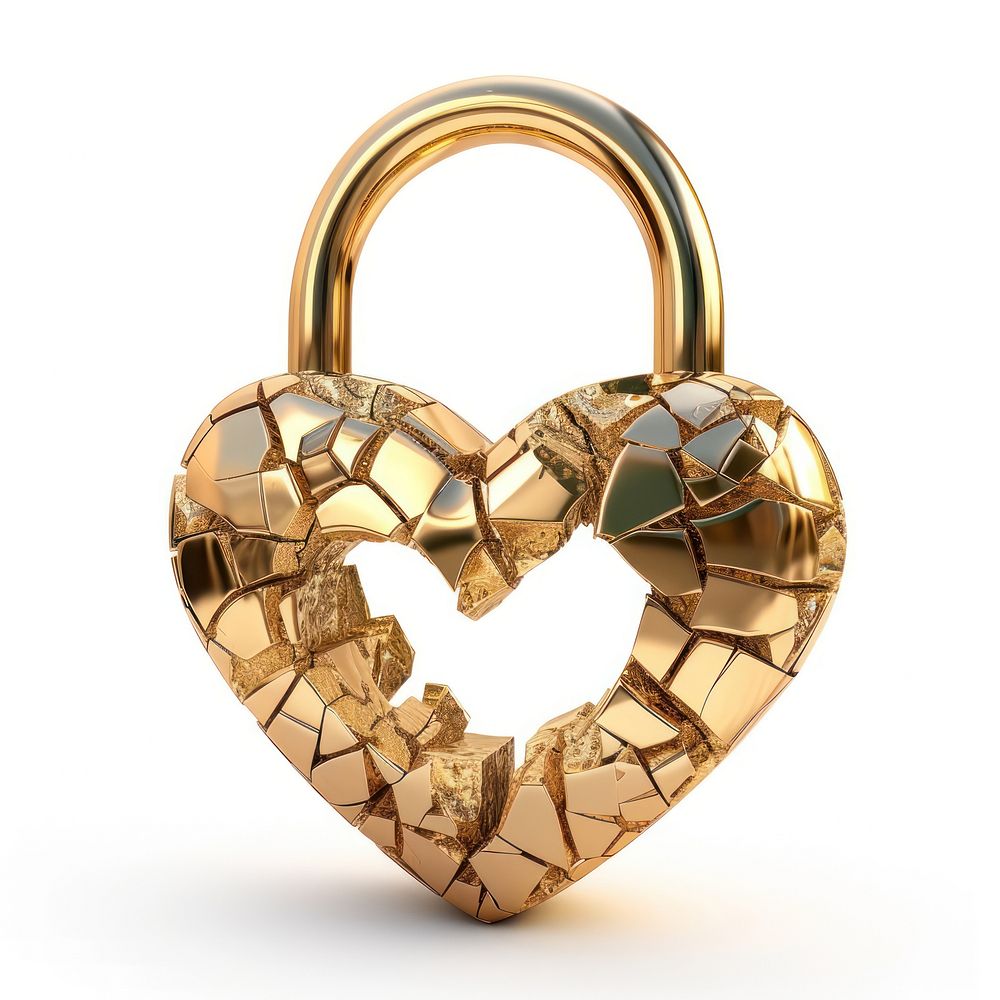 Heart-shaped lock gold jewelry white background.