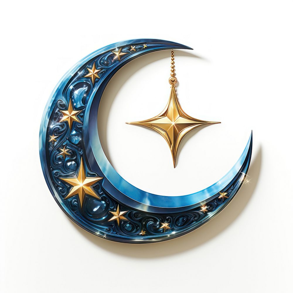 A Islamic Luxury Crescent moon crescent jewelry white background.