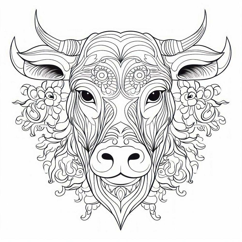 Bull head sketch doodle drawing. AI generated Image by rawpixel.