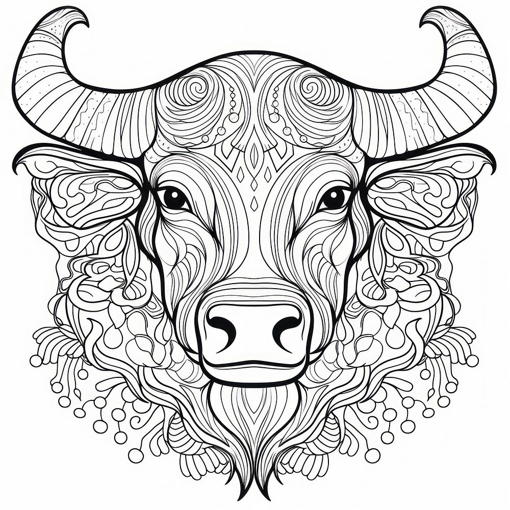 Bull head sketch buffalo drawing. AI generated Image by rawpixel.
