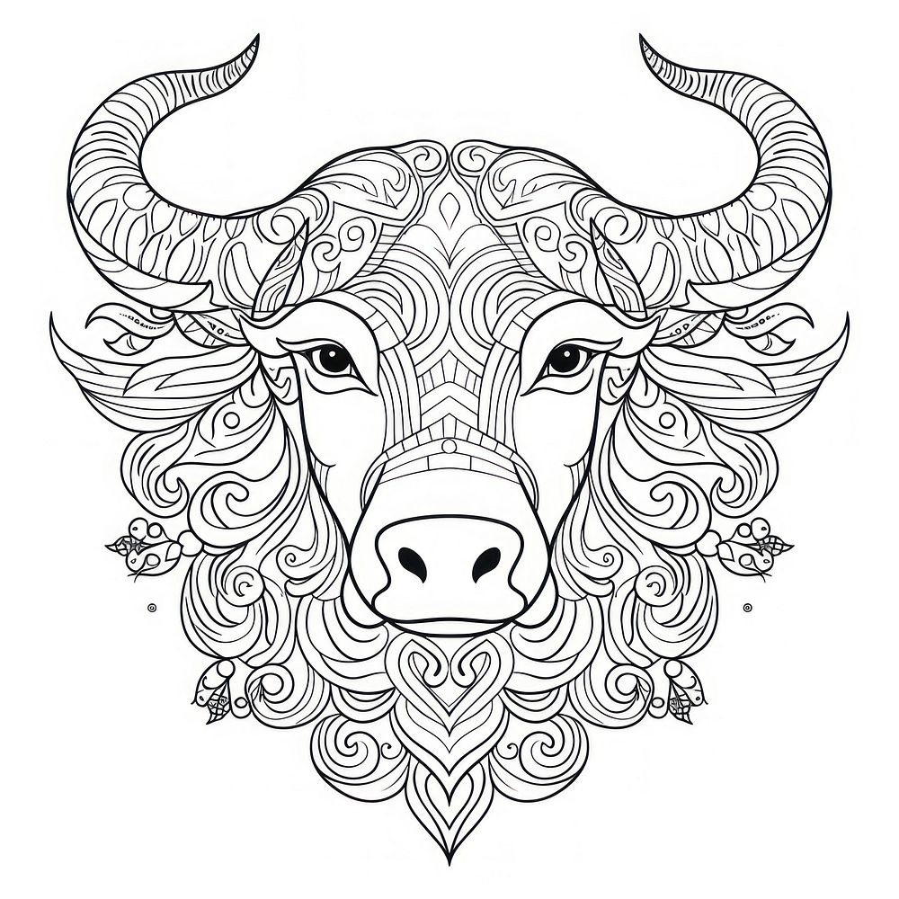 Bull head sketch buffalo drawing. AI generated Image by rawpixel.