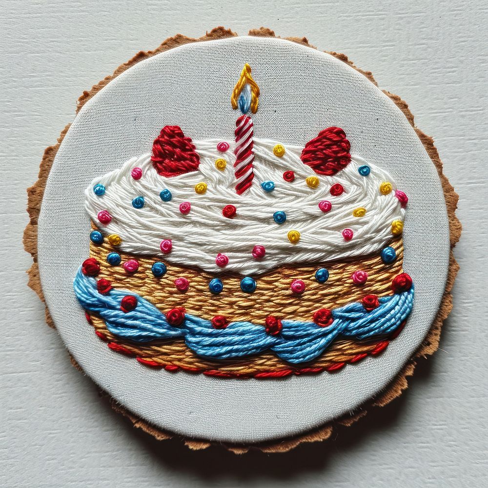 A birthday cake embroidery dessert pattern.