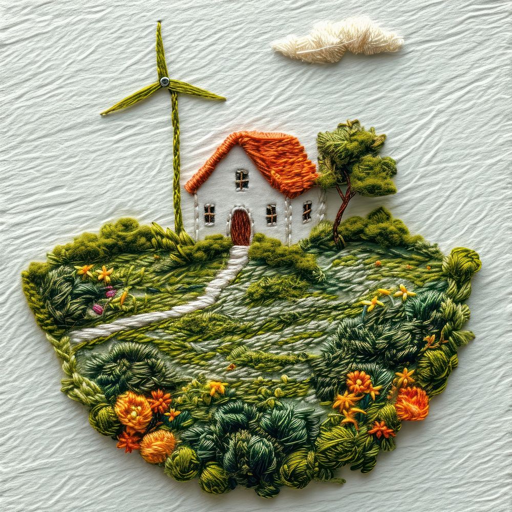 A little house embroidery pattern art.