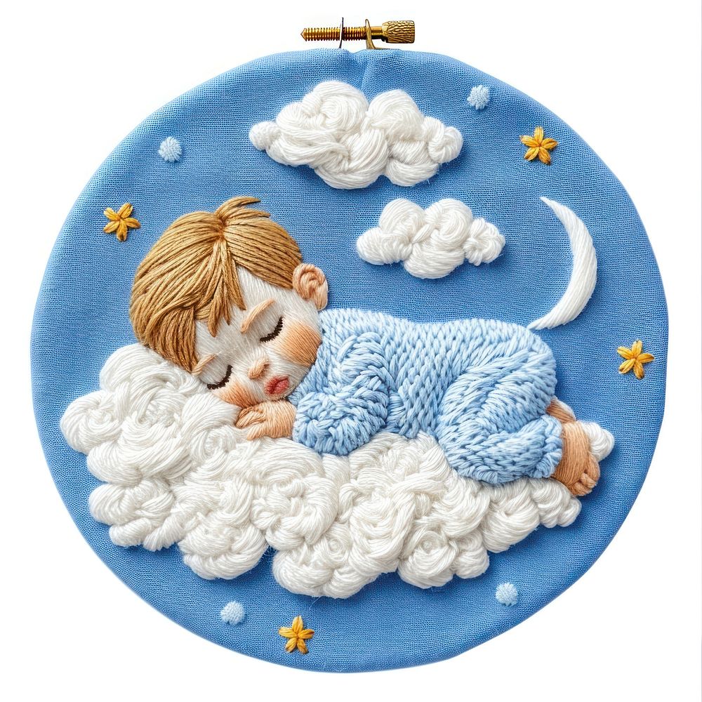 A sleeping baby embroidery cloud representation.