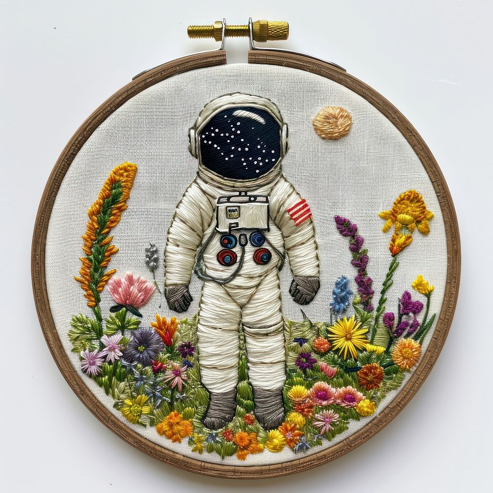 An astronaut embroidery pattern representation.