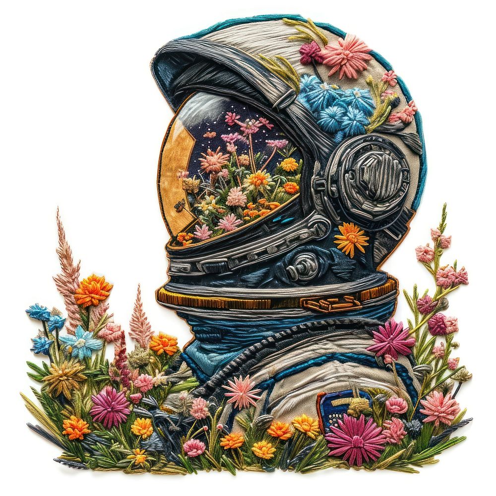 An astronaut helmet flower embroidery plant.