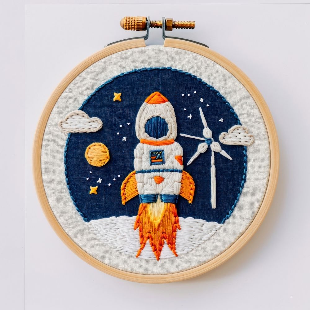 An astronaut embroidery pattern rocket.