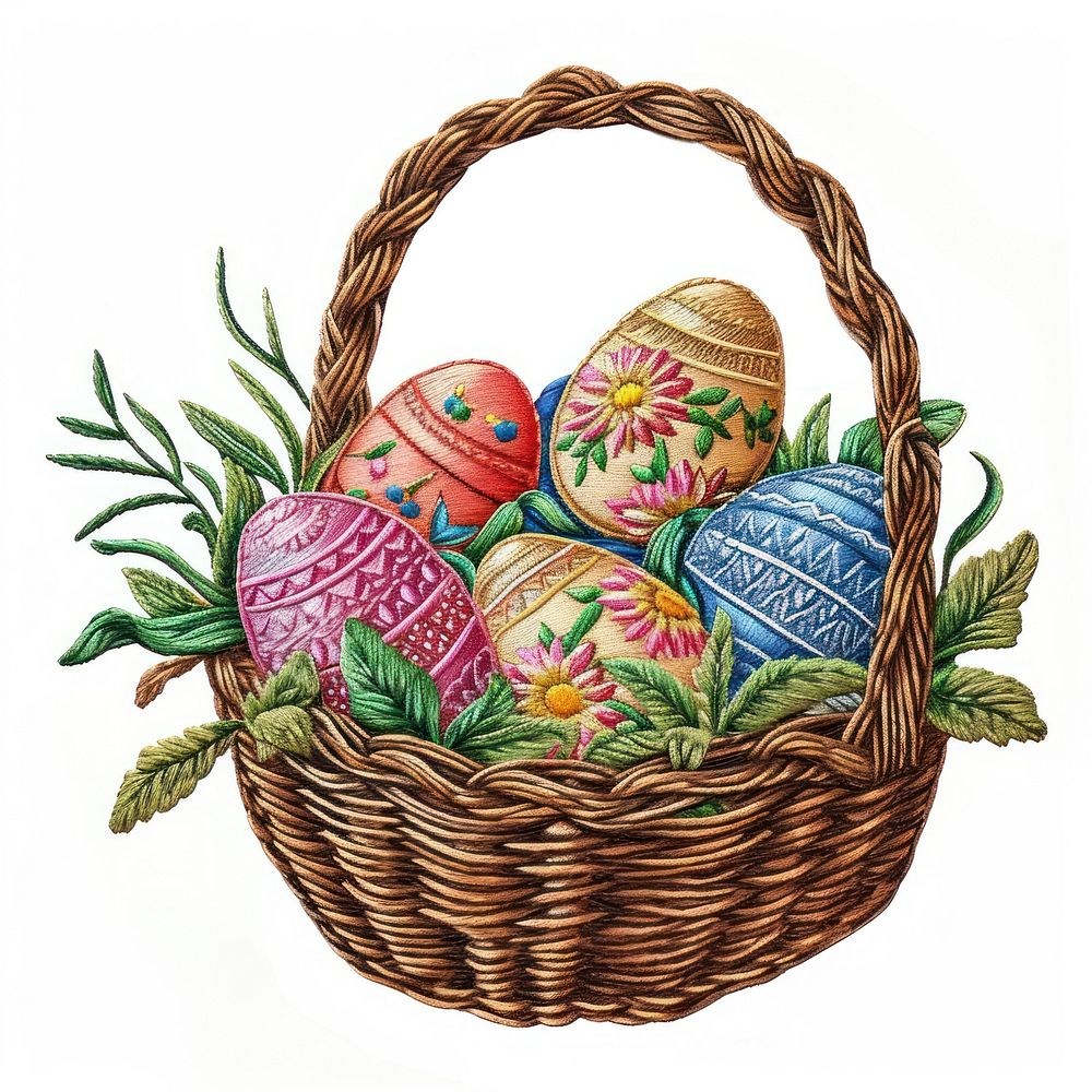 A basket of Easter eggs easter celebration accessories.