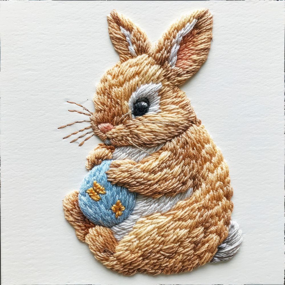 Bunny holding an Easter egg embroidery pattern easter.