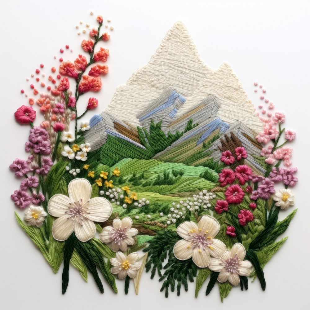 A mountain embroidery flower art.