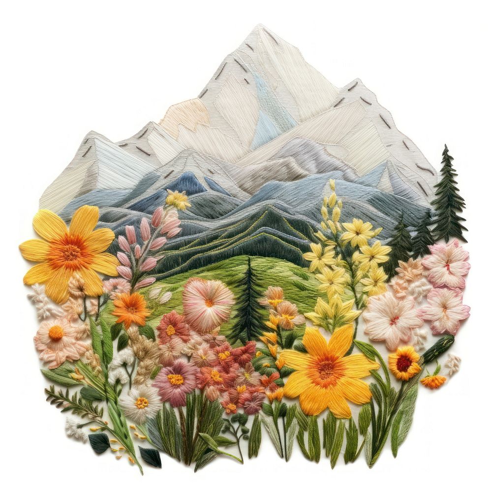 A mountain flower embroidery painting.