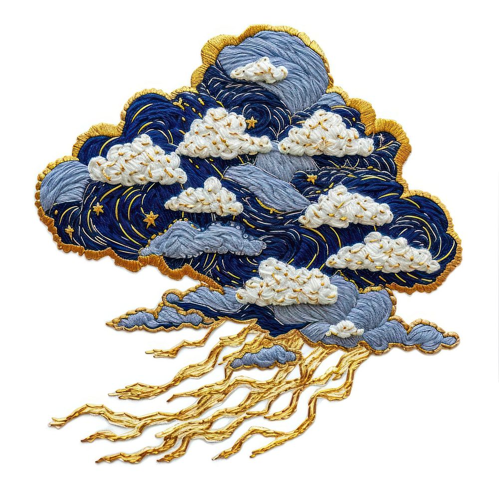 Navy Cloud and Golden thunder under it embroidery pattern cloud.