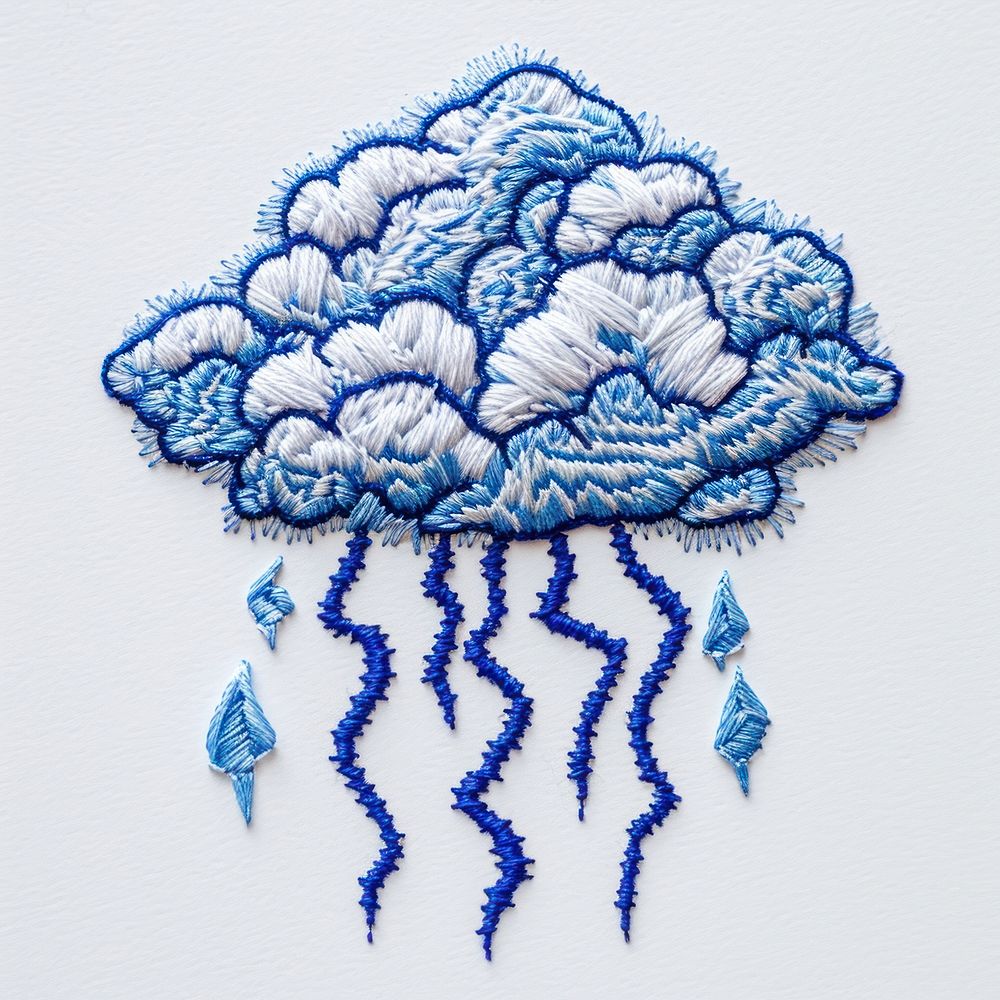 Navy Cloud mass and thunder under it embroidery pattern cloud.