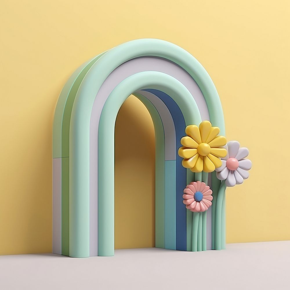 A frontal flower arch and door pattern art vibrant color.