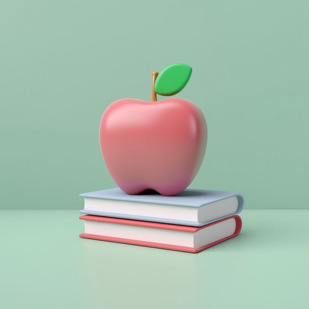 An apple on stack 2 books publication fruit plant.